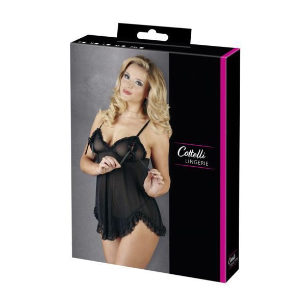 Nuisette en résille et dentelle noire avec string 